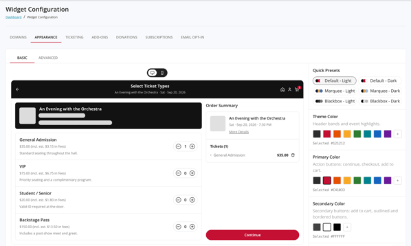 Widget Configuration Dashboard