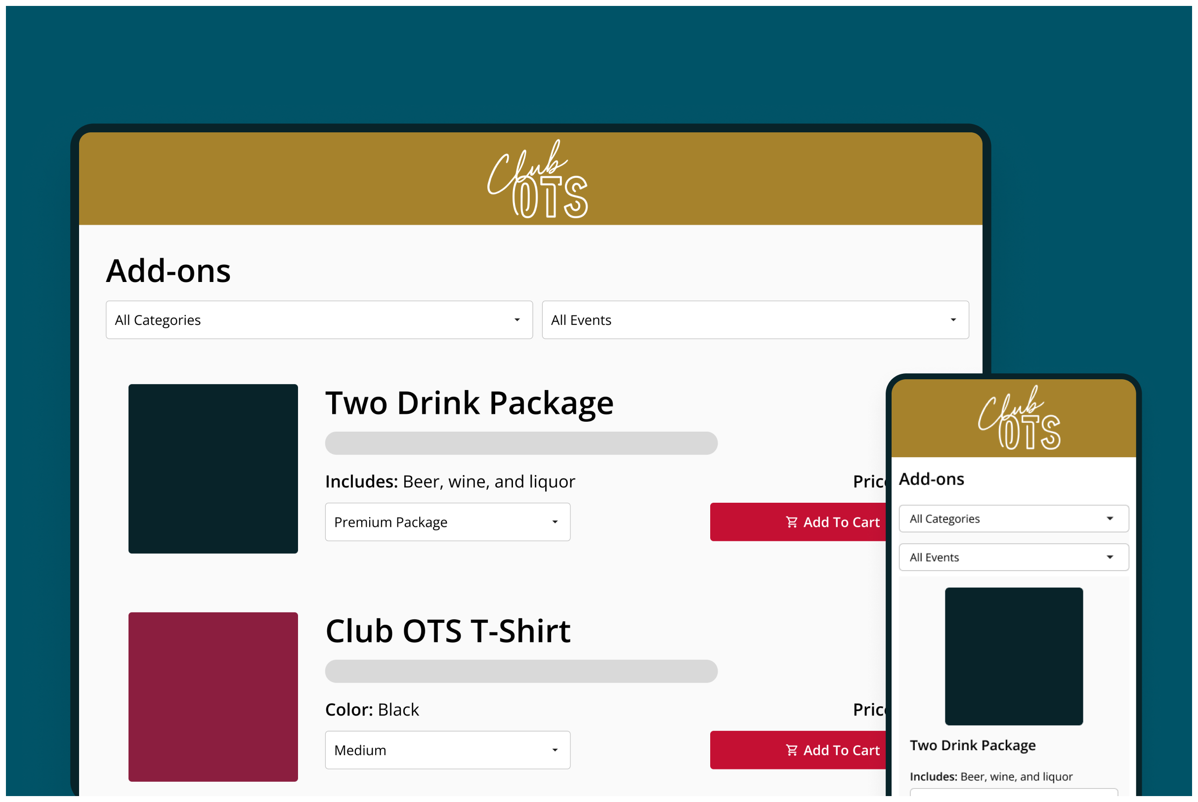 Add-ons - Patron View, Checkout - Club OTS - Collage