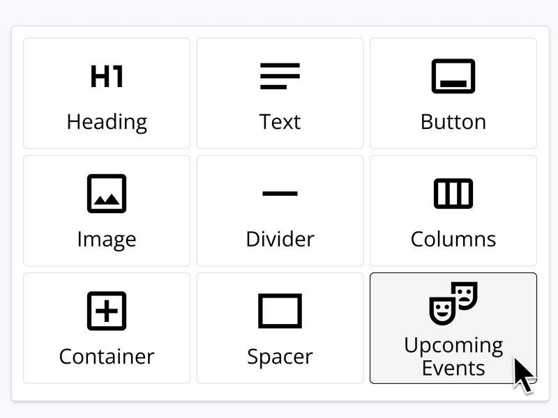 The block types available when building an On The Stage email