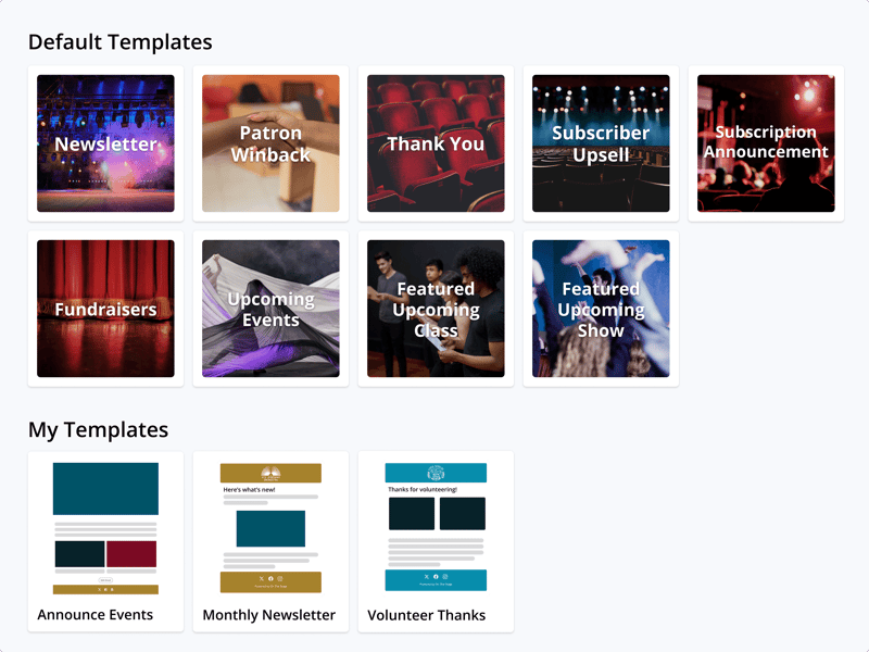 The On The Stage email template library