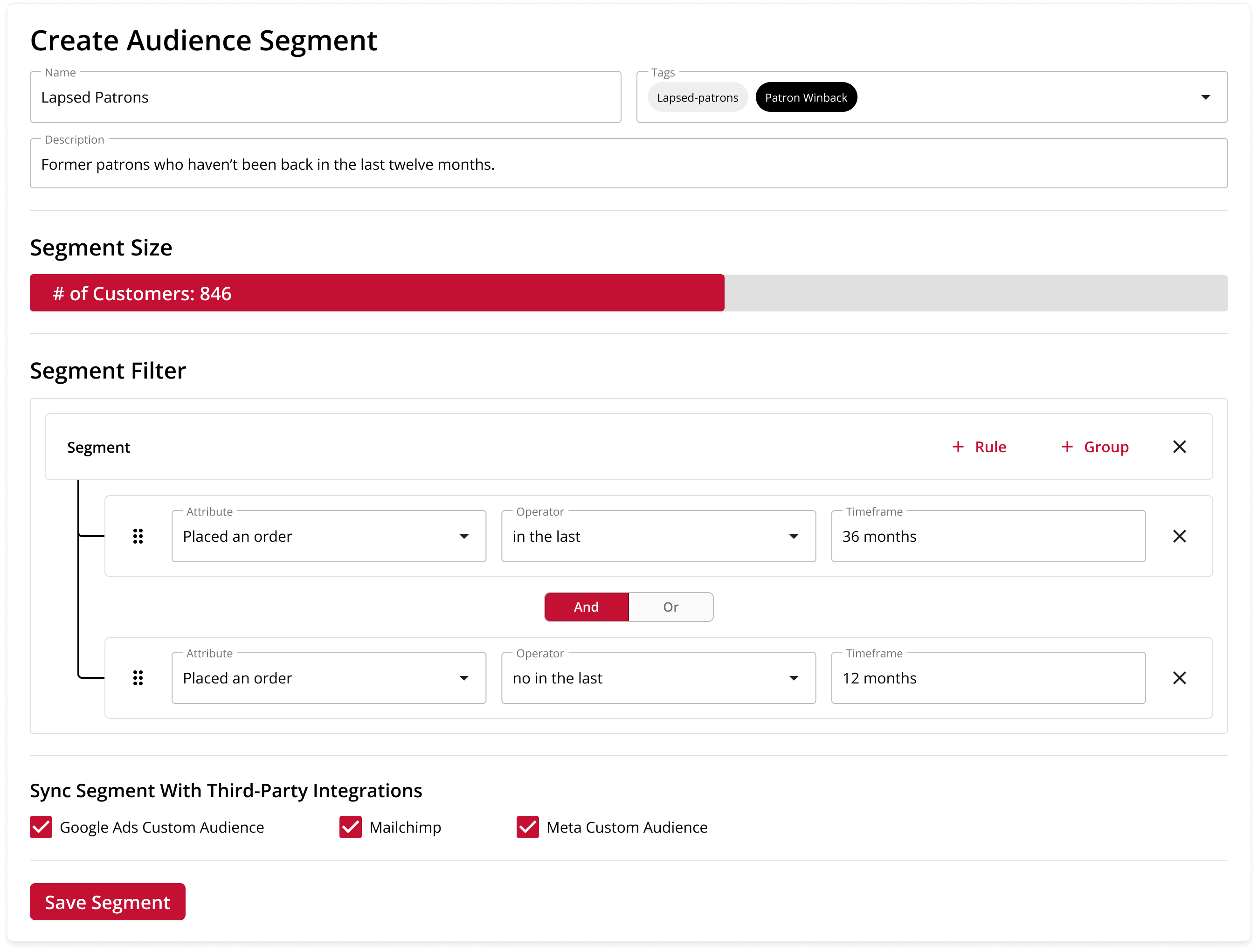 Creating a new audience segment in On The Stage