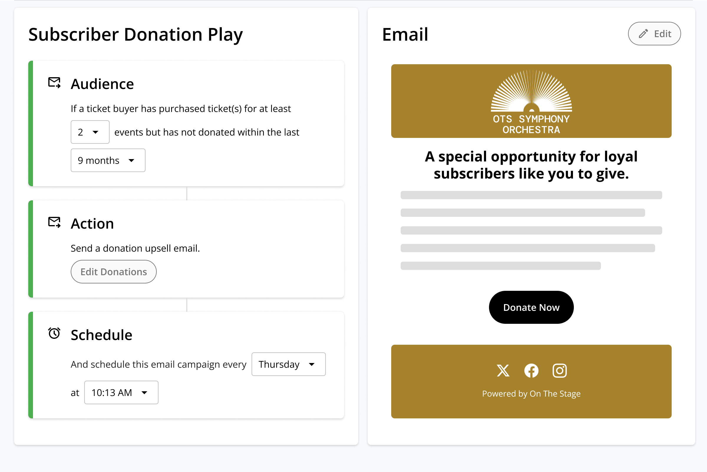 The Subscriber Donation Play for a symphony orchestra in On The Stage